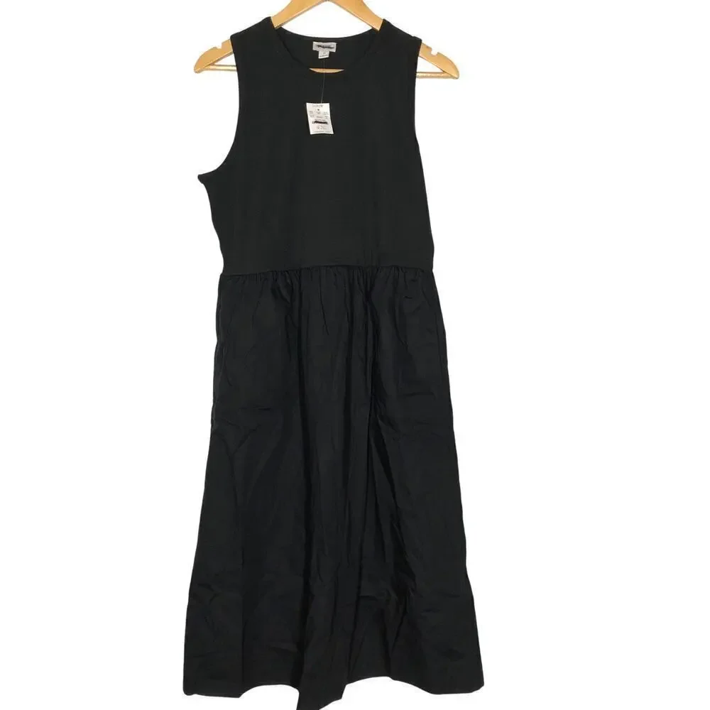 J. Crew Factory Dress High-Neck Mix-Knit Sleeveless A-Line Midi Black NWT M